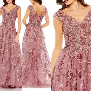 NWT MAC DUGGAL EMBROIDERED ILLUSION CAP SLEEVED A LINE LONG DRESS PINK 20263